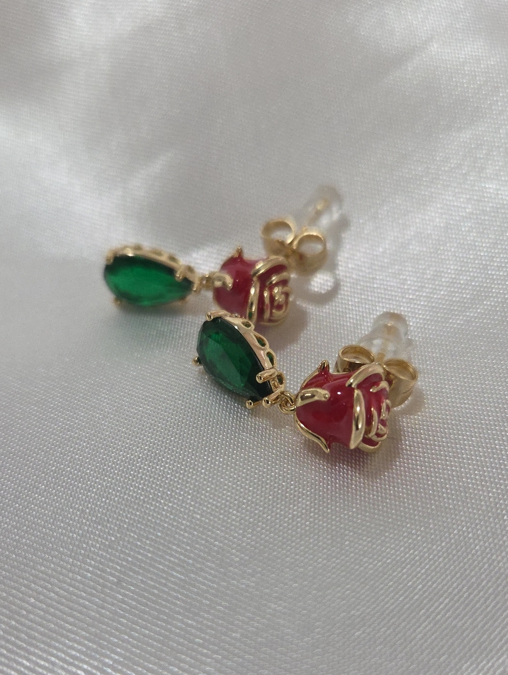 14K Laminared Gold-Tone Rose & Emerald Drop Stud Earrings - Women Jewelry